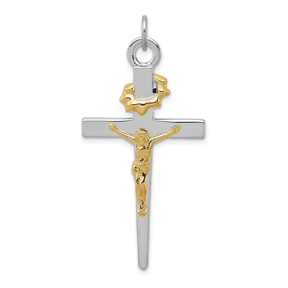 Million Charms 925 Sterling Silver Rh-Plated & 18k Gold-plated Crucifix Pendant - Picture 1 of 4